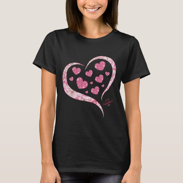 T-shirt Parties scintillant rose Coeur Romantique Heureuse (Devant)