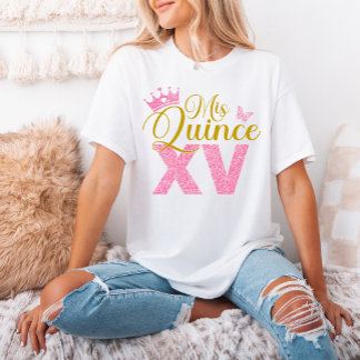 T-shirt Parties scintillant rose Crown Mis Quince XV Quinc