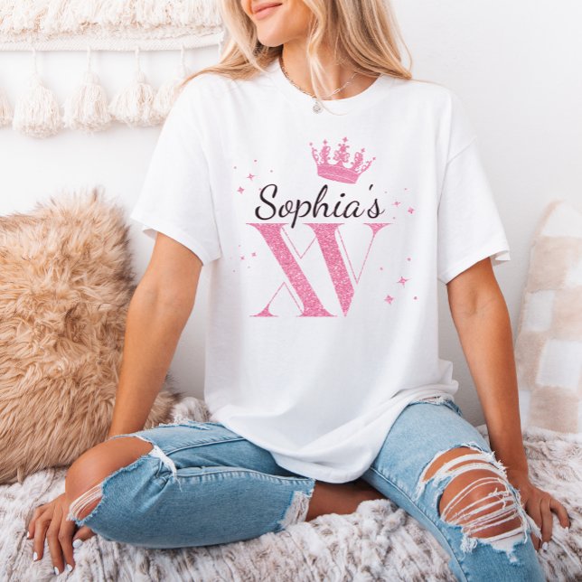 T-shirt Parties scintillant rose Crown Mis Quince XV Quinc (Pink Glitter Crown Mis Quince XV Quinceanera Party T-Shirt)