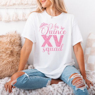 T-shirt Parties scintillant rose Mis Quince XV Squad Quinc