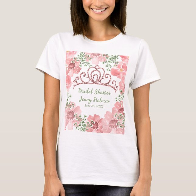 T-shirt Parties scintillant rose personnalisée Couronne ro (Devant)