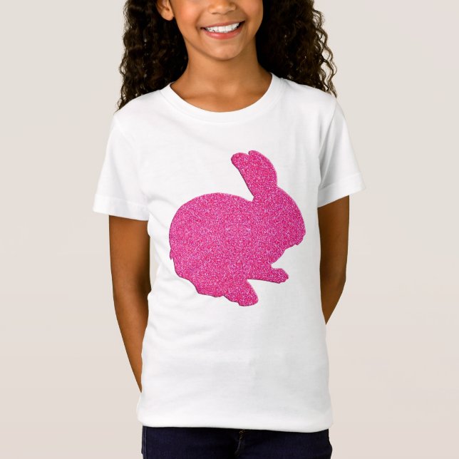 T-Shirt Parties scintillant rose Silhouette Lapin de Pâque (Devant)