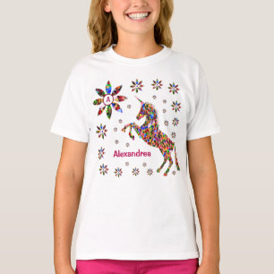 T-shirt  Parties scintillant Unicorn Imaginaire Fleurs Per