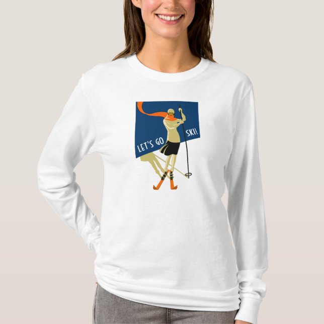 T-shirt Partons ski ! Skieurs vintages de conception (Devant)