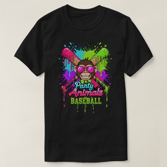 T-shirt Party Animals Baseball Funny Monkey Baseball Lover (Design devant)