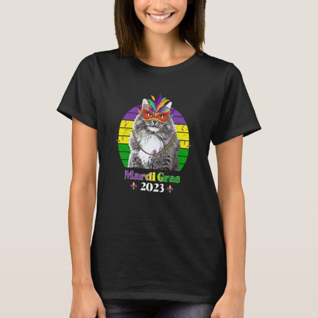 T-shirt Party Cat Mask Beads Mardi Gras 2023 (Devant)
