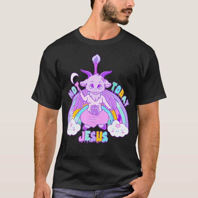 T-shirt Pas aujourd'hui Baphomet Jesus Kawaii Cute Pastel (Devant)