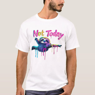 T-shirt Pas aujourd'hui � Dessin néon de paresseux coloré 