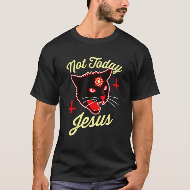 T-shirt Pas aujourd'hui Jésus salue Satan Satanic Chat mor (Devant)