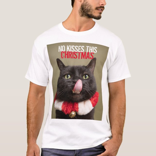 T-shirt Pas de baisers cette langue de chat drôle de Noël (Devant)