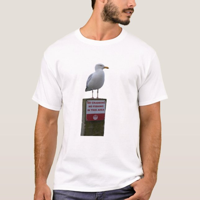 T-shirt Pas de crabe Pas de panneau de pêche Mouette de me (Devant)