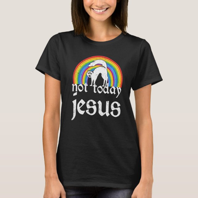 T-shirt Pas Jésus aujourd'hui Rainbow Satanic Chat Goth Co (Devant)