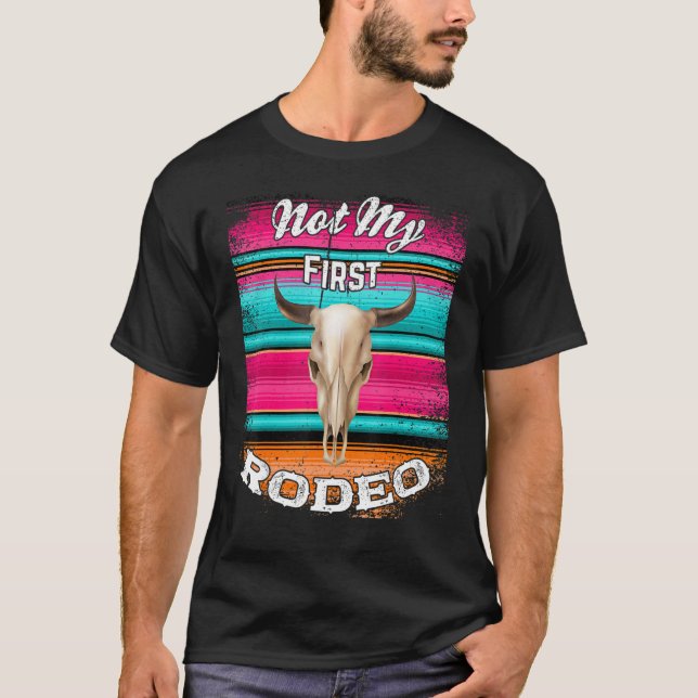 T-shirt Pas Mon Premier Rodéo Serape Vache Steer Boho Rust (Devant)