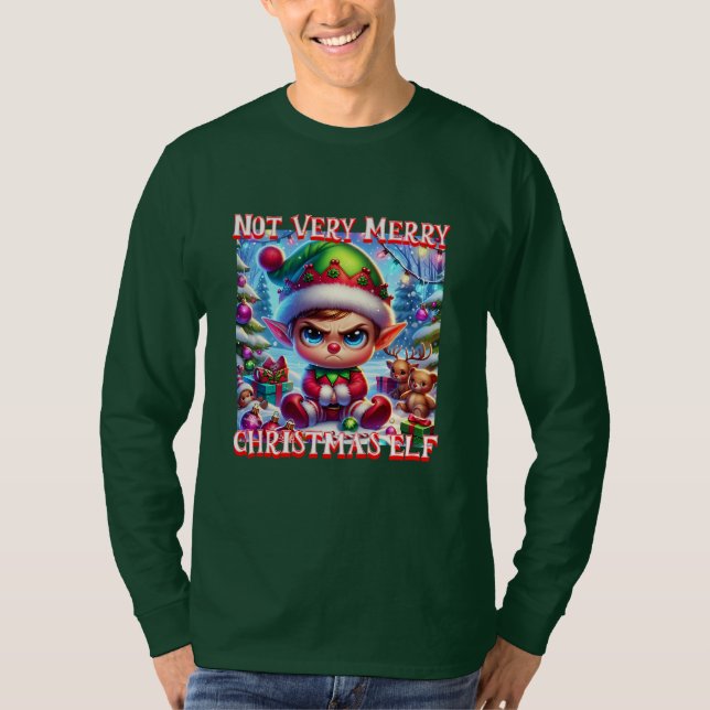 T-shirt Pas très joyeux elf de Noël (Devant)