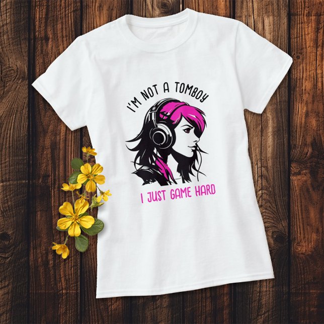 T-shirt PAS UNE TOMBOY Pink and Black Gamer Girl (Créateur téléchargé)