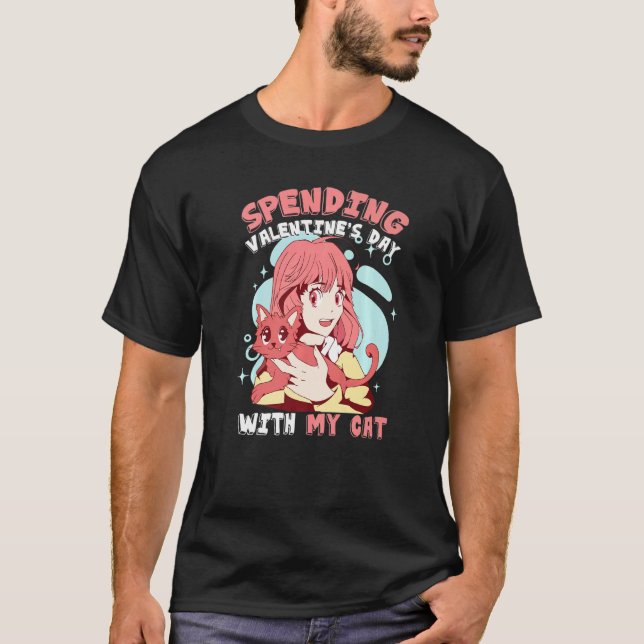 T-shirt Passer la Saint-Valentin avec mon chat pour Valent (Devant)
