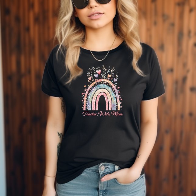 T-shirt Pastel Aquarelle Arc-en-ciel Professeur Femme Mama (teacher wife mom shirt )