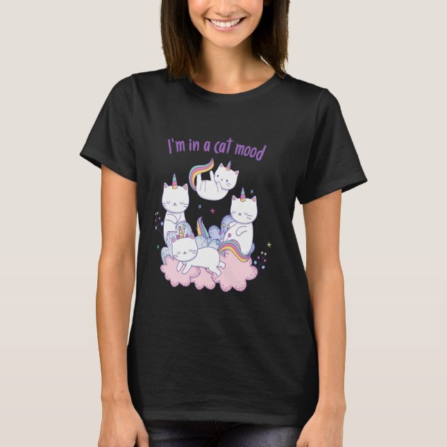 T-shirt Pastel Cartoon Funny Unicorn Cat (Devant)