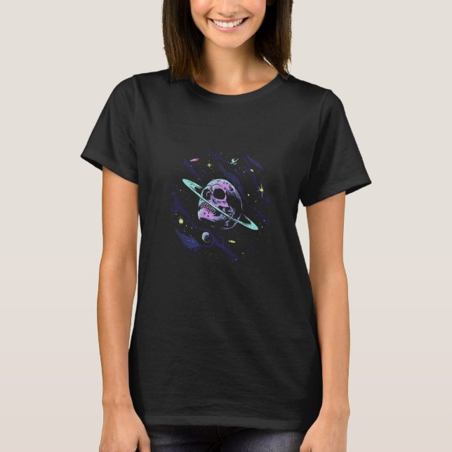 T-shirt Pastel Goth Anneau de Saturn Planet Crâne Galaxy S (Devant)
