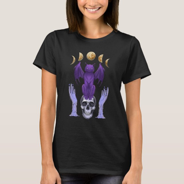 T-shirt Pastel Goth Chat Crâne Bougies Lune Phases Déplais (Devant)
