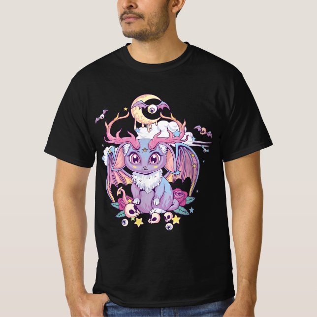 T-shirt Pastel Goth Creepy Occult Satanic Jackalope Kawaii (Devant)
