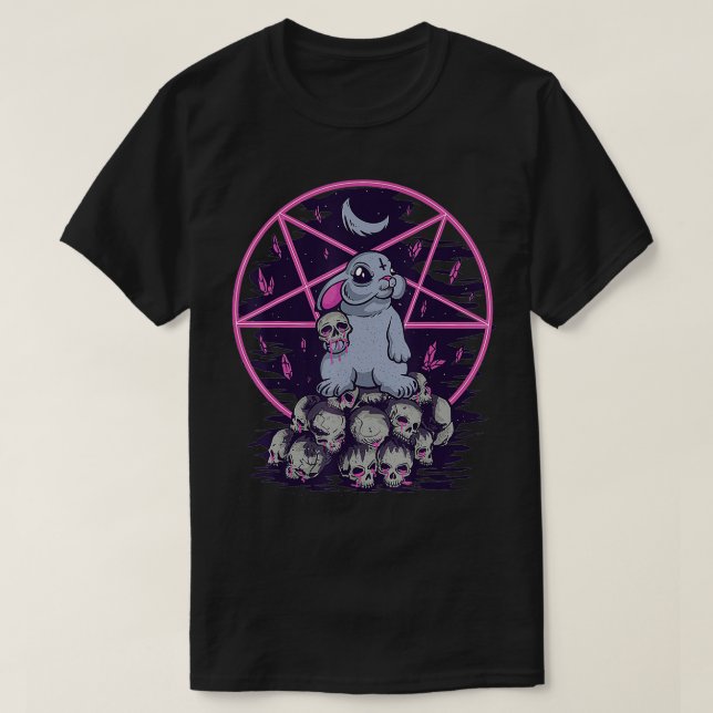 T-shirt Pastel Goth Cute Creepy Bunny And Skull Menhera Wi (Design devant)