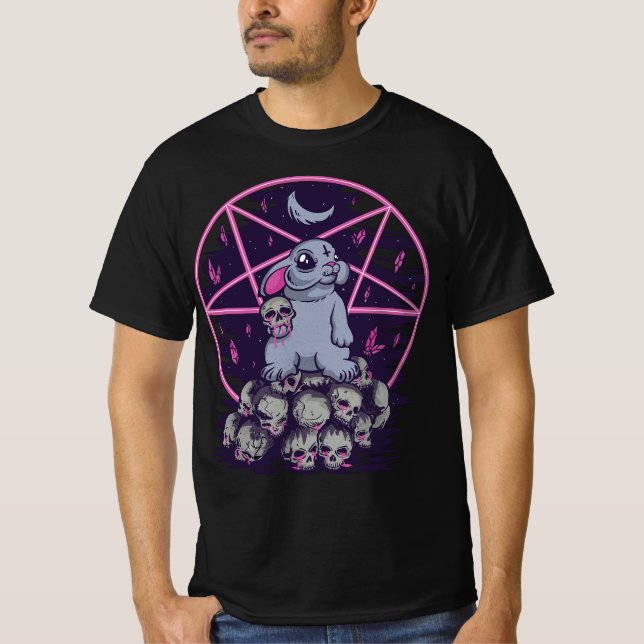 T-shirt Pastel Goth Cute Creepy Bunny And Skull Menhera Wi (Devant)