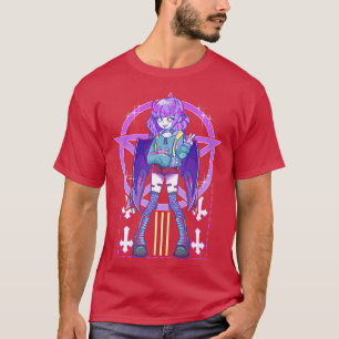 T-shirt Pastel Goth Demon Anime Girl Pentagram Occult Kawa