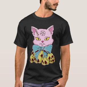 T-shirt Pastel Goth Effrayant Démon Chat et Crâne