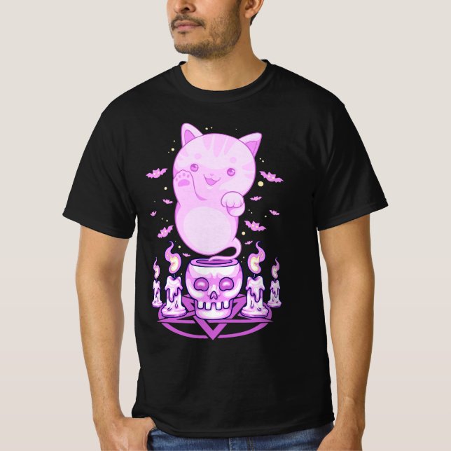 T-shirt Pastel Goth Ghost Cat Boo Halloween Kitten Aesthet (Devant)