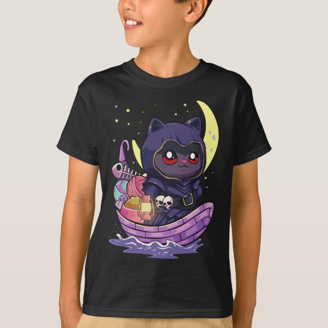 T-shirt Pastel Goth Kawaii Anime Ferryman Chat Avec Fil Cr (Devant)