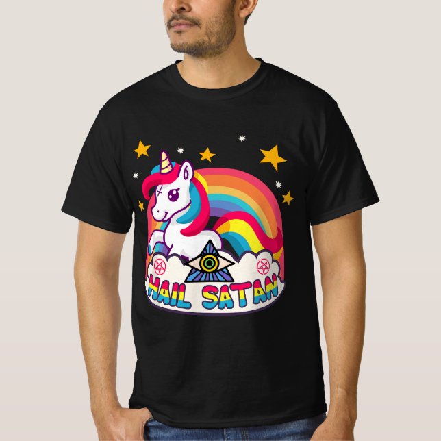 T-shirt Pastel Goth Kawaii Rainbow Hail Satan Unicorn Deat (Devant)