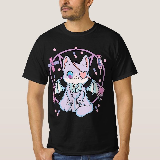 T-shirt Pastel Goth Kawaii Yami Cat  (Devant)