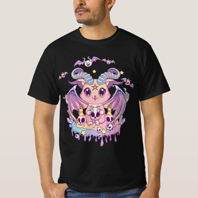 T-shirt Pastel Goth Krampus Cat Cute Creepy Devil Cat and  (Devant)