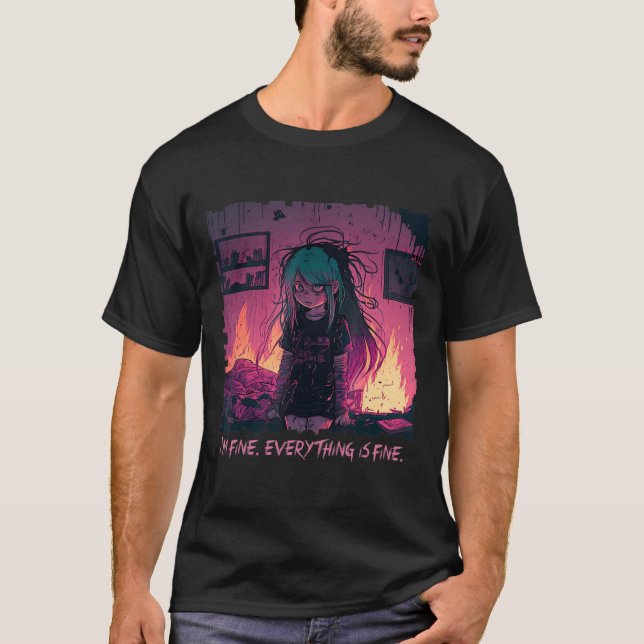 T-shirt Pastel Goth Menhera I'm Fine Sad Anime Girl Déplai (Devant)