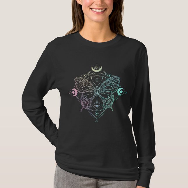 T-shirt Pastel Goth Moon Gothic Wicca Crescent Butterfly (Devant)