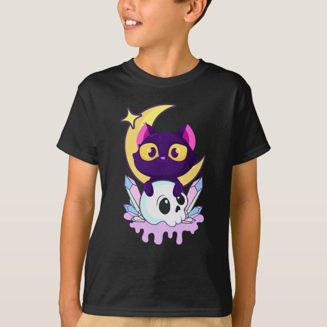 T-shirt Pastel Goth Moon Wiccan Animal Cat Crâne (Devant)