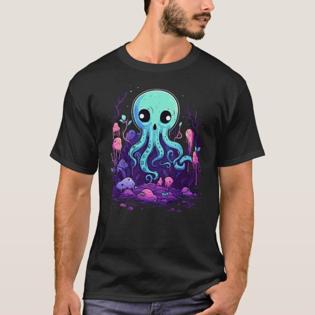 T-shirt Pastel Goth Octopus Kawaii Cute Creepy Halloween A (Devant)