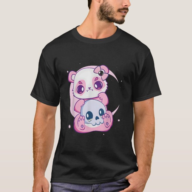 T-shirt Pastel Goth Panda And Skulls Creepy Anime Ga (Devant)