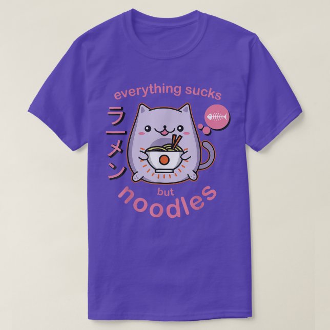 T-shirt Pastel Goth Ramen Noodle Chat Anime Kawaii  (Design devant)