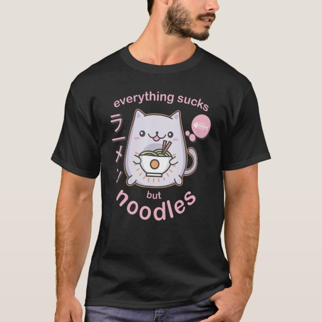 T-shirt Pastel Goth Ramen Noodle Chat - Cadeau (Devant)
