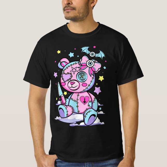 T-shirt Pastel Goth Scary Cute Teddy Bear Wicca Witch Kawa (Devant)