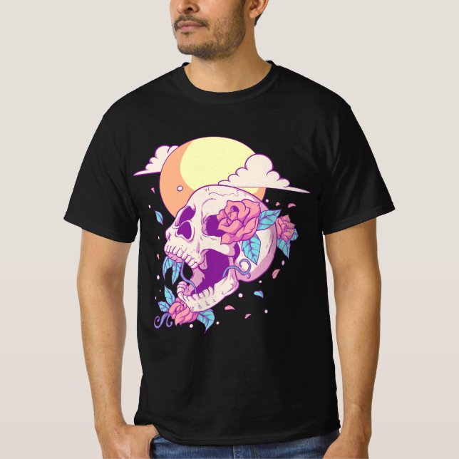 T-shirt Pastel Goth Sugar Skull And Moon Kawaii  (Devant)