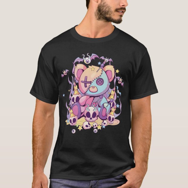 T-shirt Pastel Goth Teddy Bear Voodoo Doll Joli Esthétique (Devant)