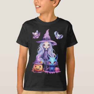 T-shirt Pastel Halloween Witch Chat Citrouille Pastelcore