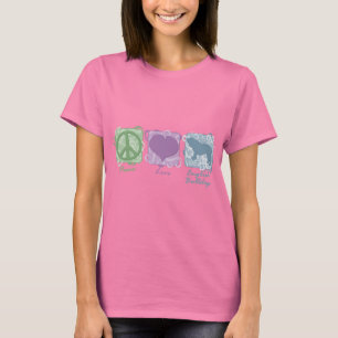 T-shirt Pastel Peace, Love et Bulldogs anglais