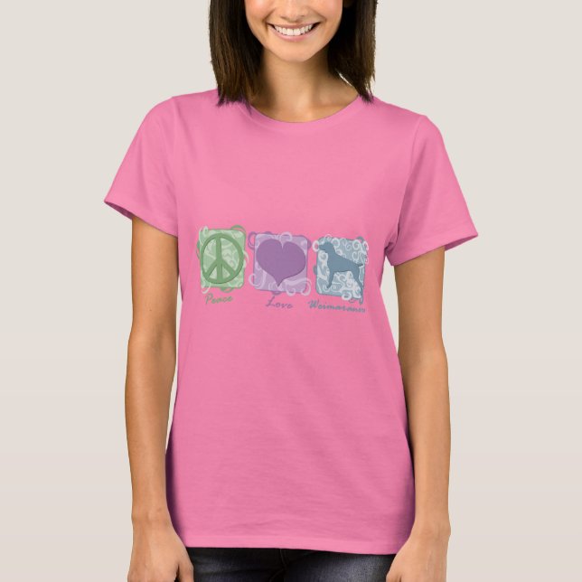 T-shirt Pastel Peace, Love et Weimaraners (Devant)
