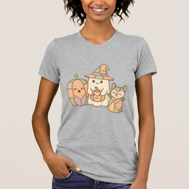 T-shirt Pastel Plaid Halloween Friends T-Shirt, Cute Ghost (Devant)