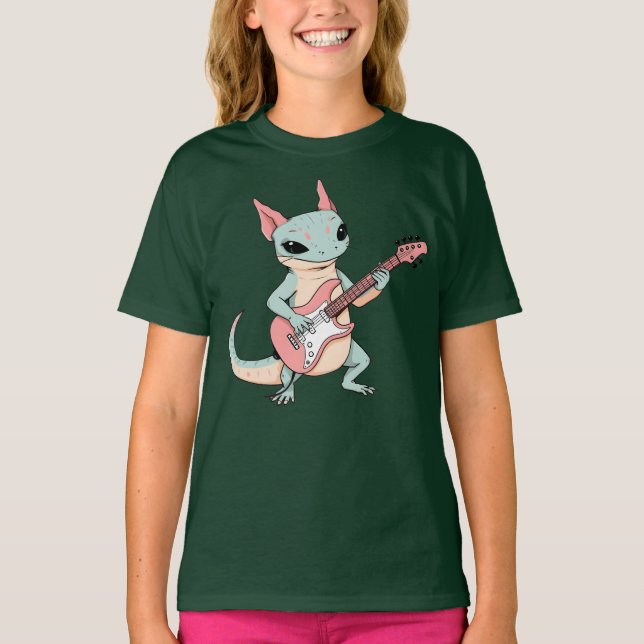 T-shirt Pastel Punk Rock Axolotl Guitar Player Soft Grunge (Devant)