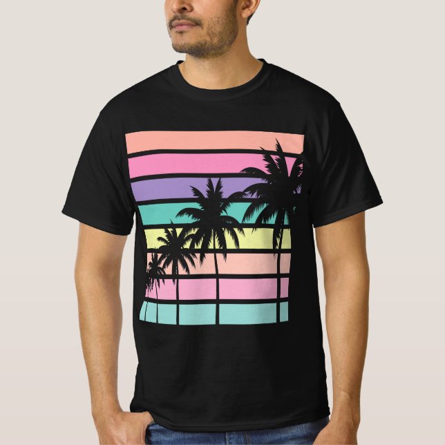 T-shirt Pastel Retro Palm Tree, Palm Tree Beach  (Devant)